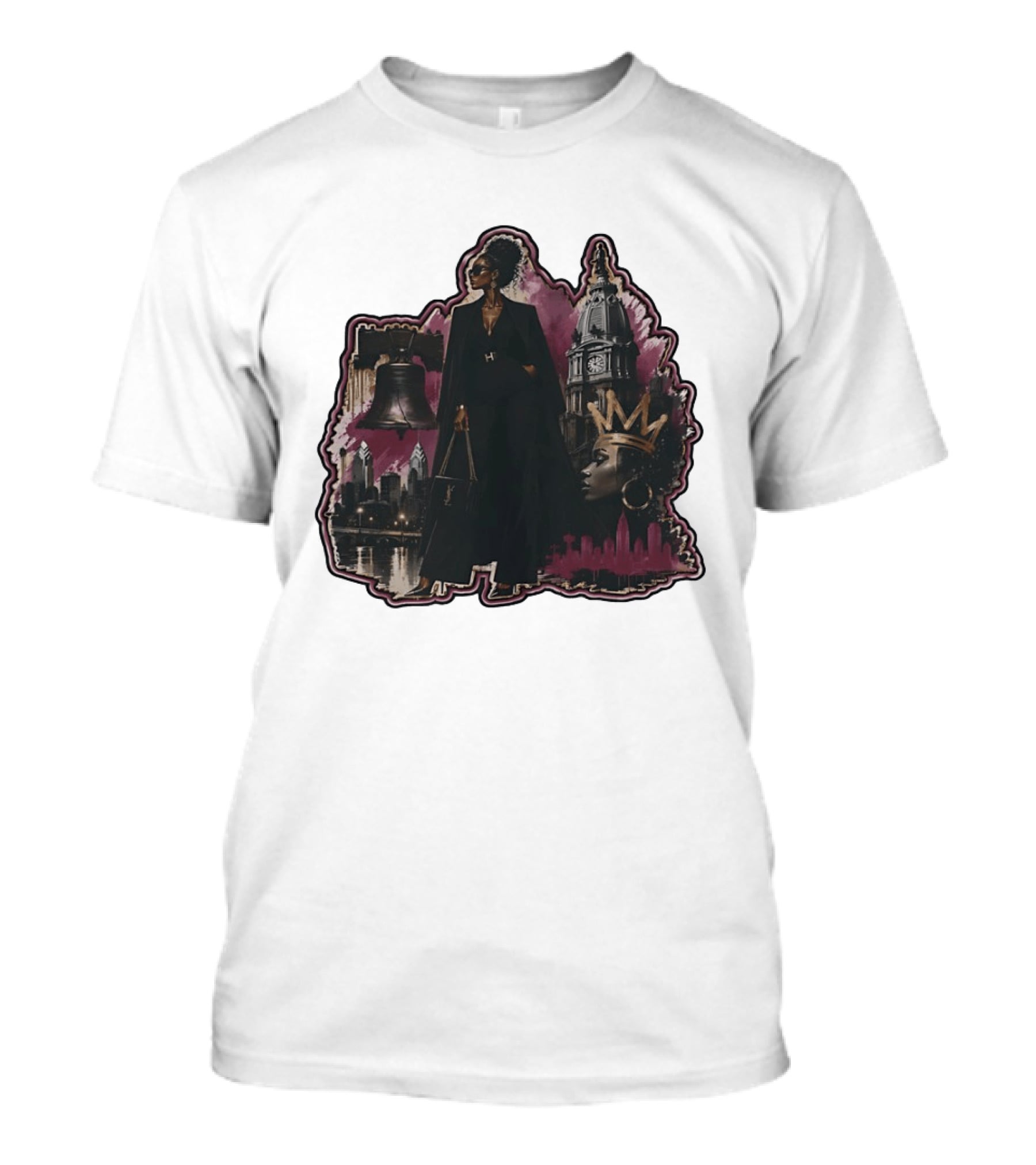 Philadelphia City Chic With Liberty Bell City Hall Skyline Crowned Elegance T-Shirt