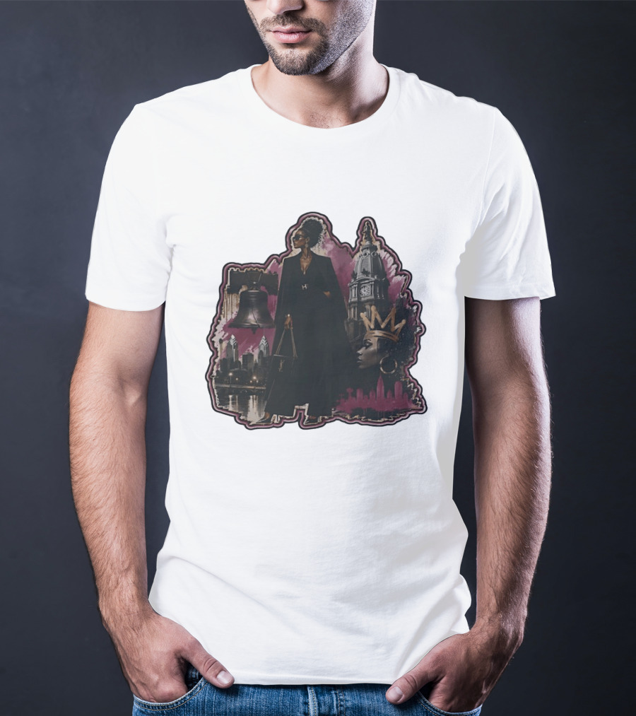 Philadelphia City Chic With Liberty Bell City Hall Skyline Crowned Elegance T-Shirt