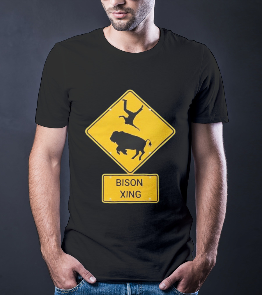 Bison Xing Road Sign With Pedestrian Warning T-Shirt