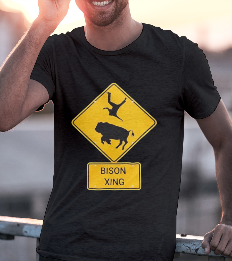 Bison Xing Road Sign With Pedestrian Warning T-Shirt