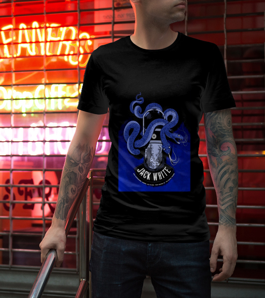 Jack White Tour Port Chester NY Jul 19 2026 Blue Snake Microphone T-Shirt