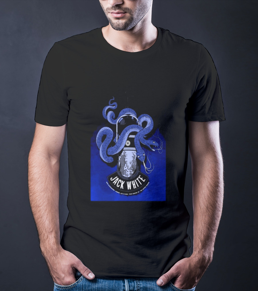 Jack White Tour Port Chester NY Jul 19 2026 Blue Snake Microphone T-Shirt