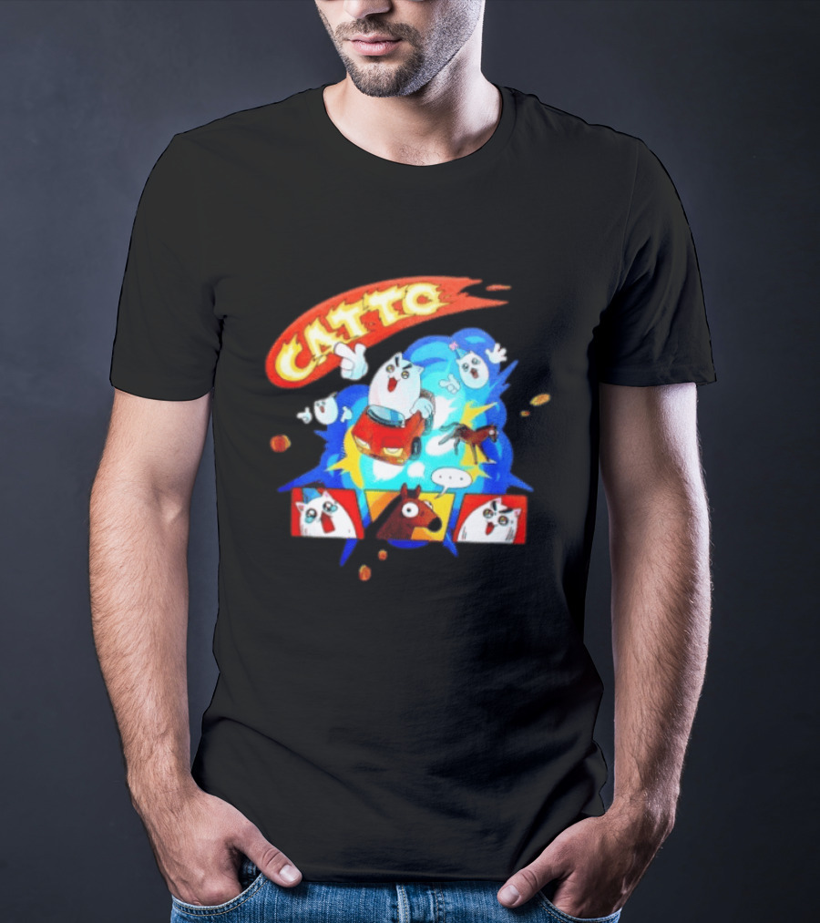 Catto Cartoon Cat Driving A Car With Funny Expressions And Comic Style Panels T-Shirt