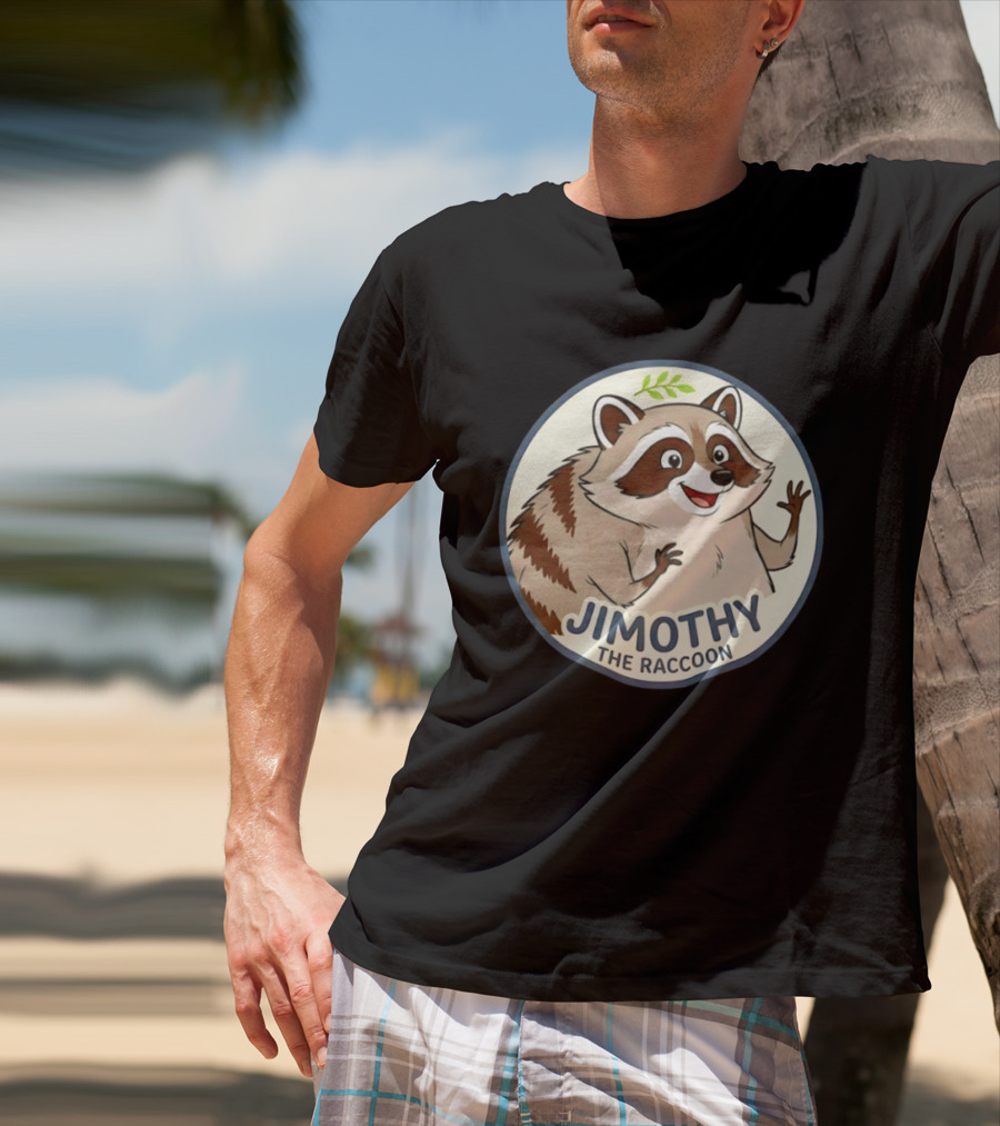 Jimothy The Raccoon Friendly Cartoon Character With Leaf Motif T-Shirt