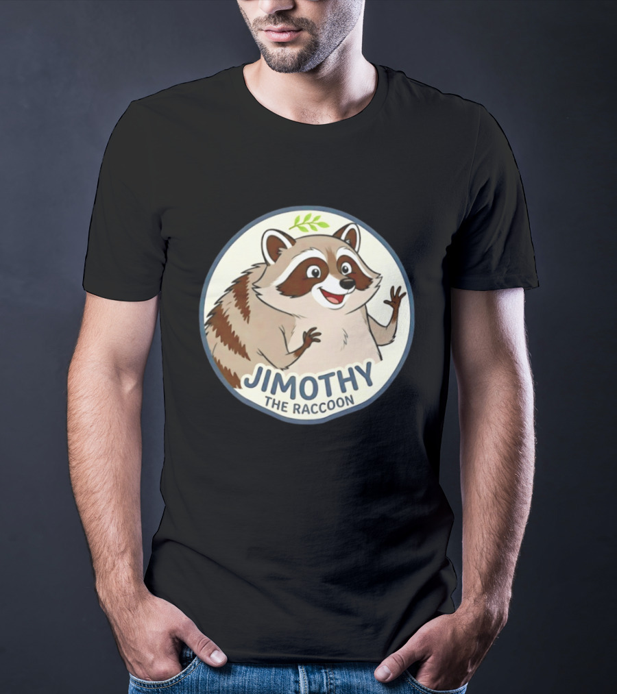 Jimothy The Raccoon Friendly Cartoon Character With Leaf Motif T-Shirt