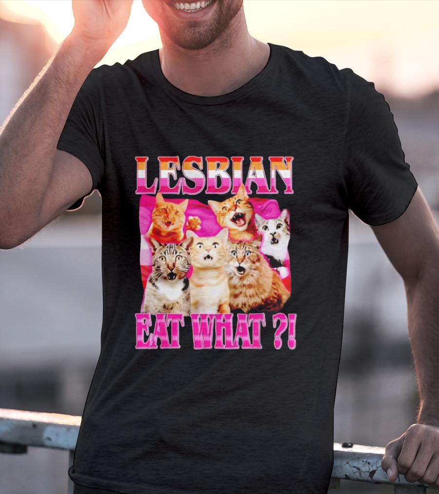 Lesbian Eat What Cats Meme Pride Flag Cats T-Shirt