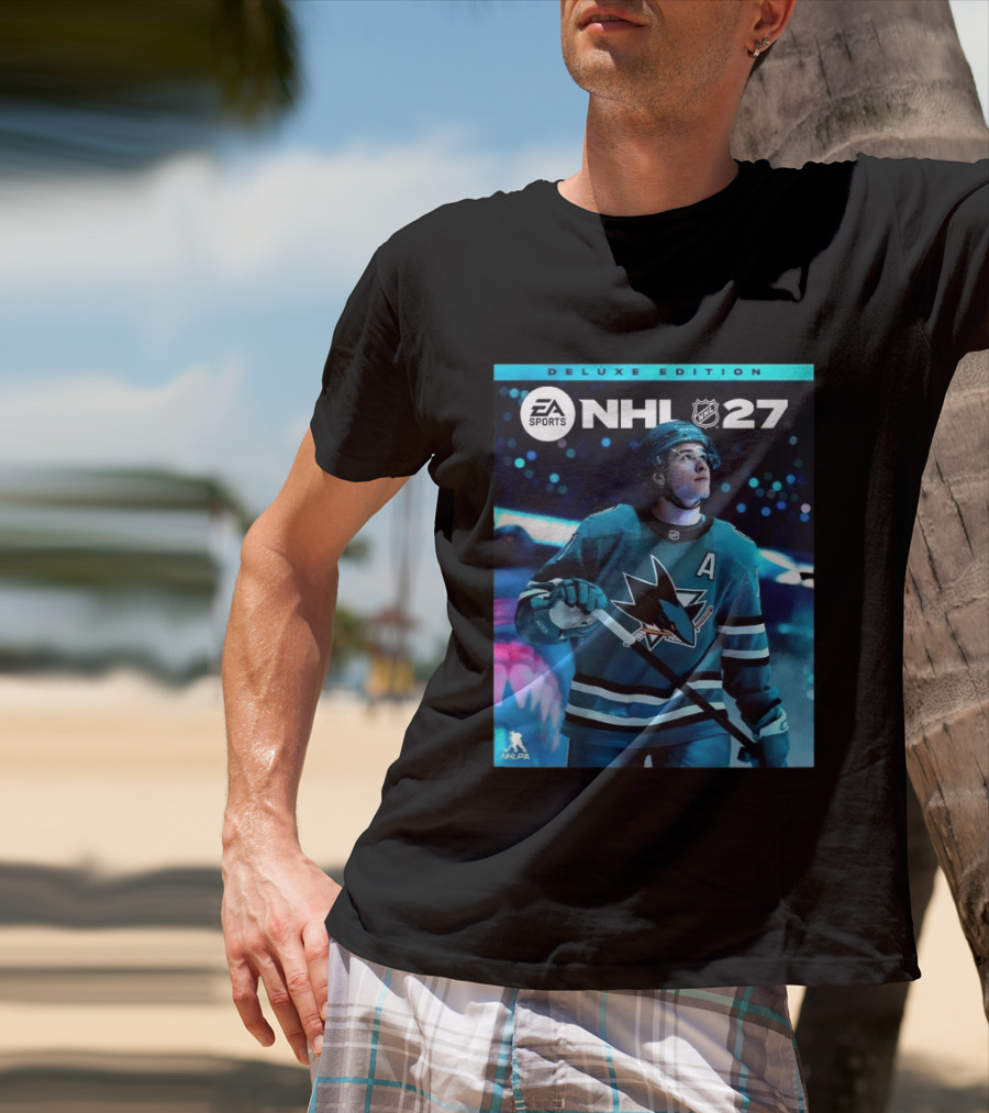 EA Sports NHL 27 Deluxe Edition Macklin Celebrini San Jose Sharks Cover Athlete T-Shirt