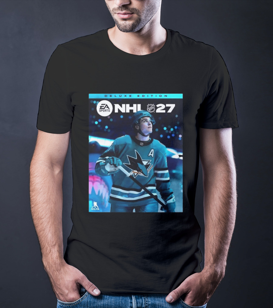 EA Sports NHL 27 Deluxe Edition Macklin Celebrini San Jose Sharks Cover Athlete T-Shirt