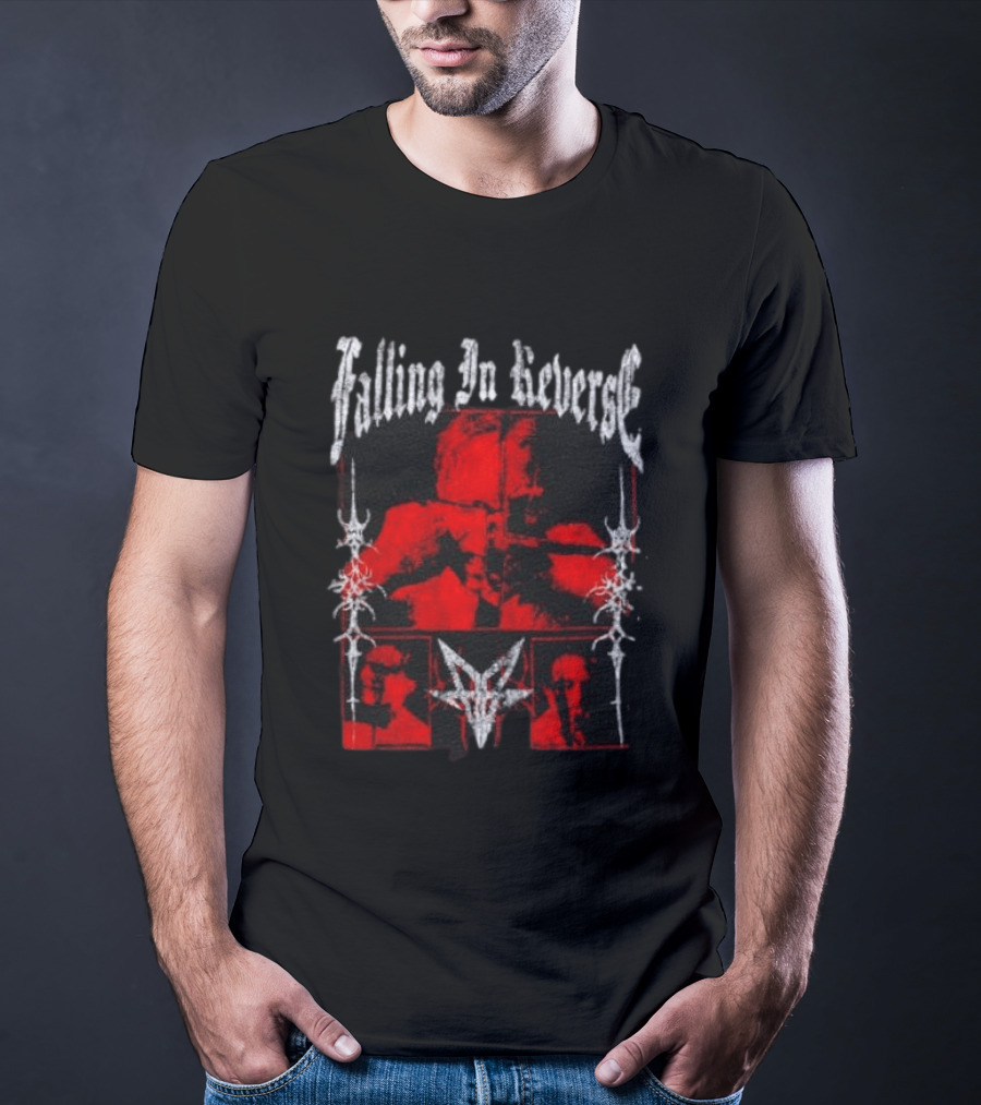 Falling In Reverse Band Distressed Red And Black Gothic T-Shirt