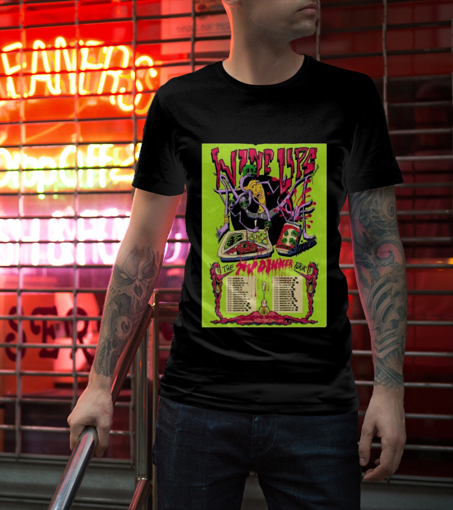 Wine Lips TV Dinner Tour 2026 Canada USA Neon Zombie Concert T-Shirt
