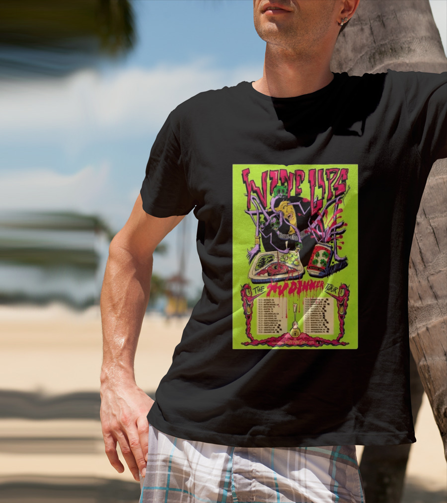 Wine Lips TV Dinner Tour 2026 Canada USA Neon Zombie Concert T-Shirt