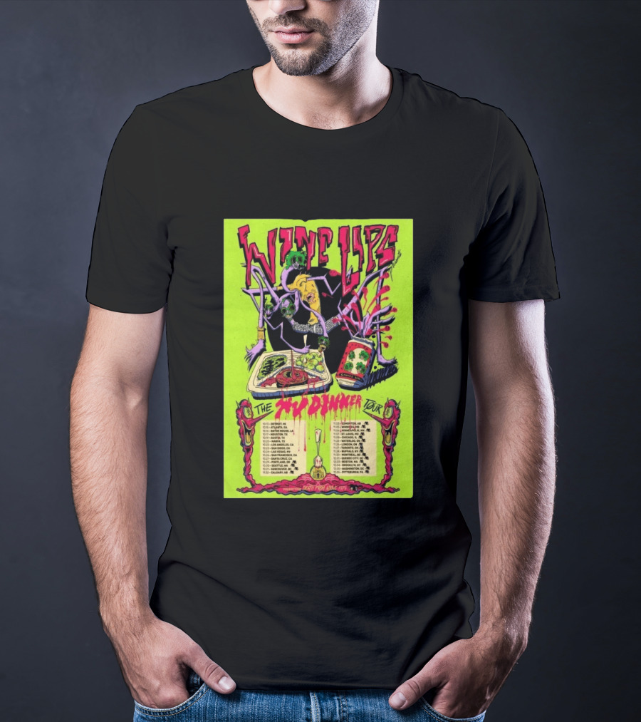 Wine Lips TV Dinner Tour 2026 Canada USA Neon Zombie Concert T-Shirt