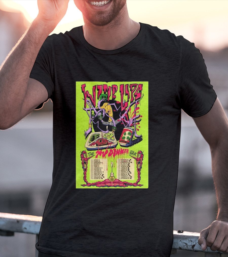 Wine Lips TV Dinner Tour 2026 Canada USA Neon Zombie Concert T-Shirt
