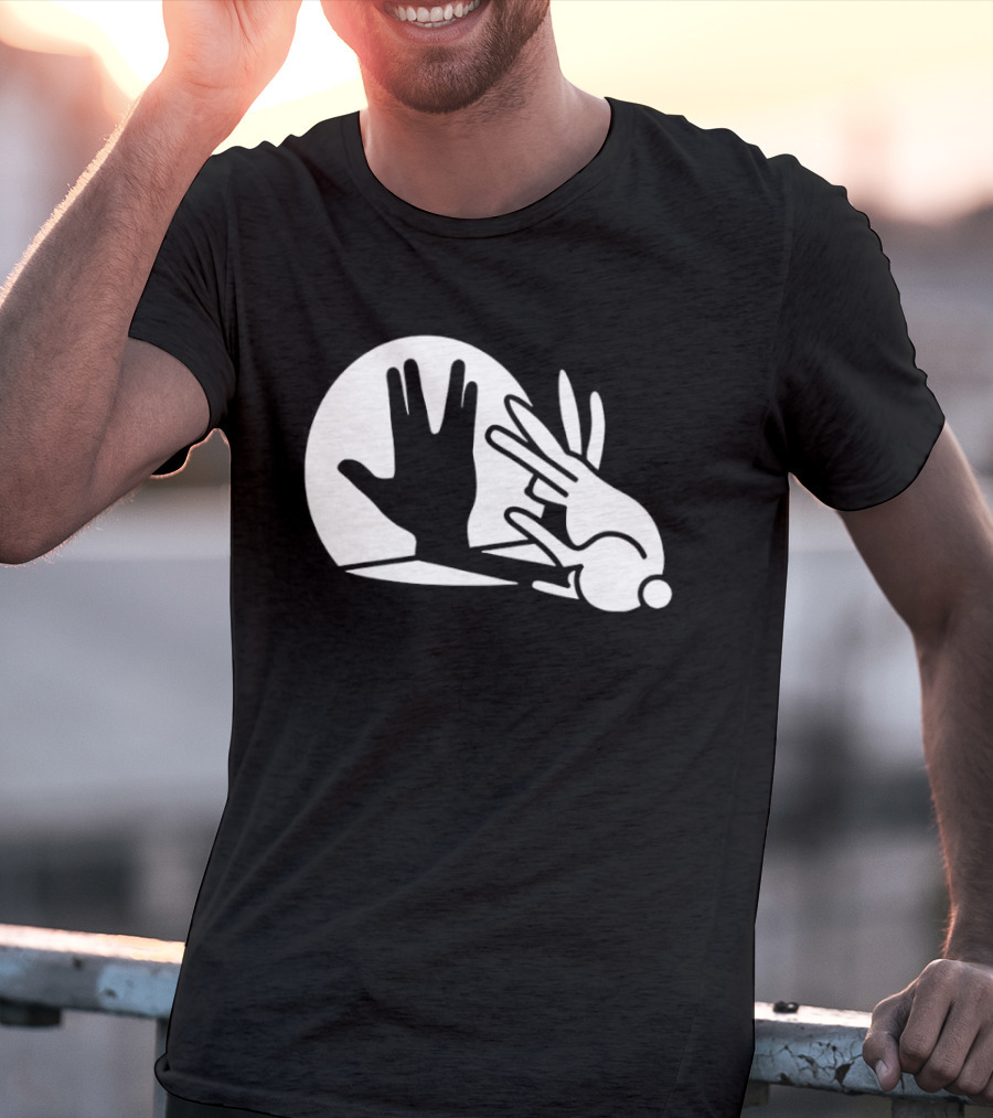 Hand Shadow Bunny Puppet Shadows Playful Gesture T-Shirt