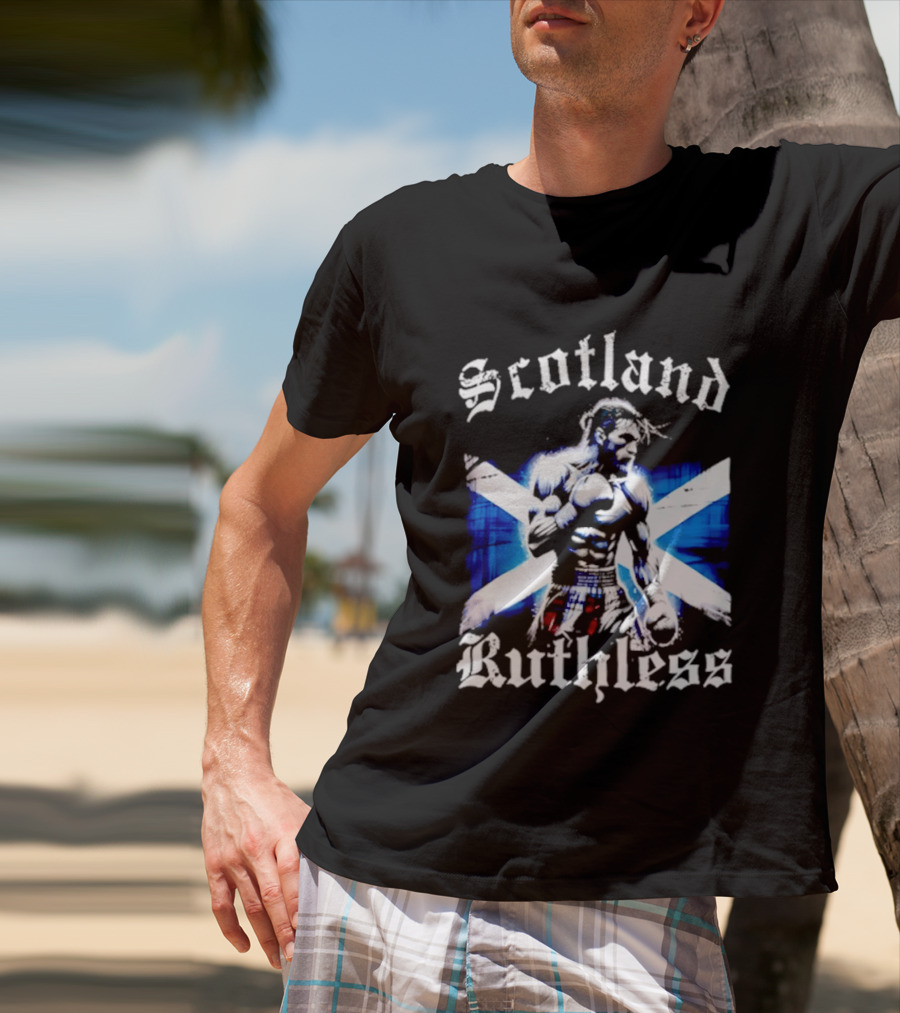 Scotland Ruthless Fighter With Scottish Cross Flag T-Shirt