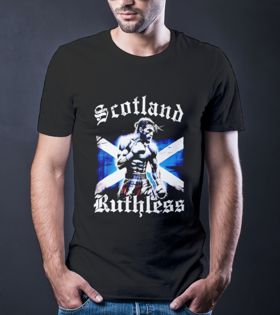 Scotland Ruthless Fighter With Scottish Cross Flag T-Shirt