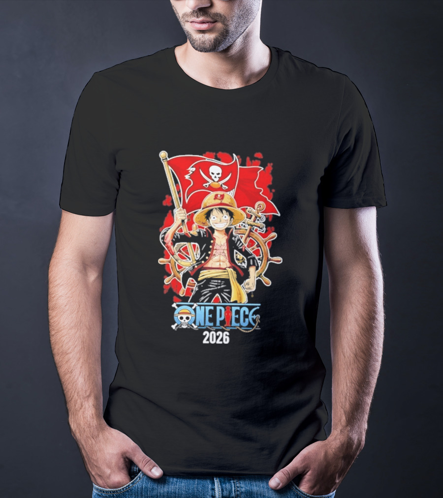Tampa Bay Buccaneers One Piece Luffy 2026 Pirate Flag Adventure T-Shirt