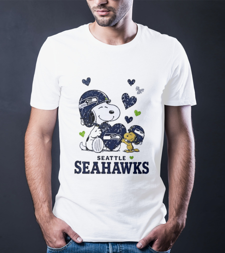 Seattle Seahawks Snoopy Peanuts Love Laughter Hearts T-Shirt