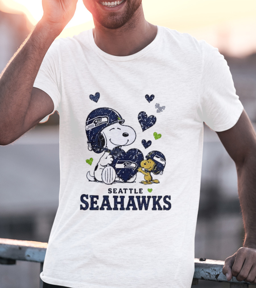 Seattle Seahawks Snoopy Peanuts Love Laughter Hearts T-Shirt