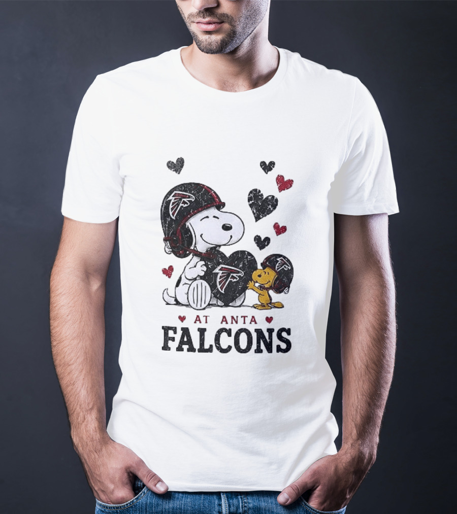 Atlanta Falcons Peanuts Snoopy Woodstock Love Laughter Hearts T-Shirt