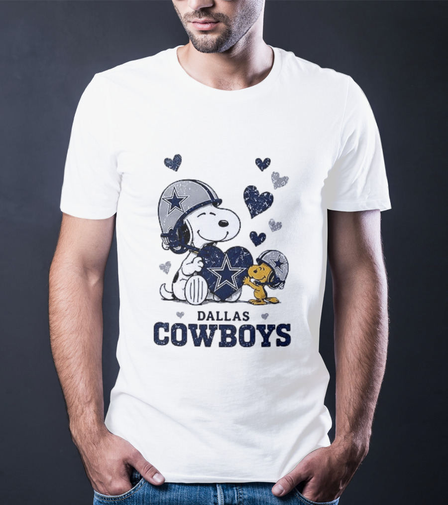 Dallas Cowboys Peanuts Snoopy Woodstock Love Hearts T-Shirt