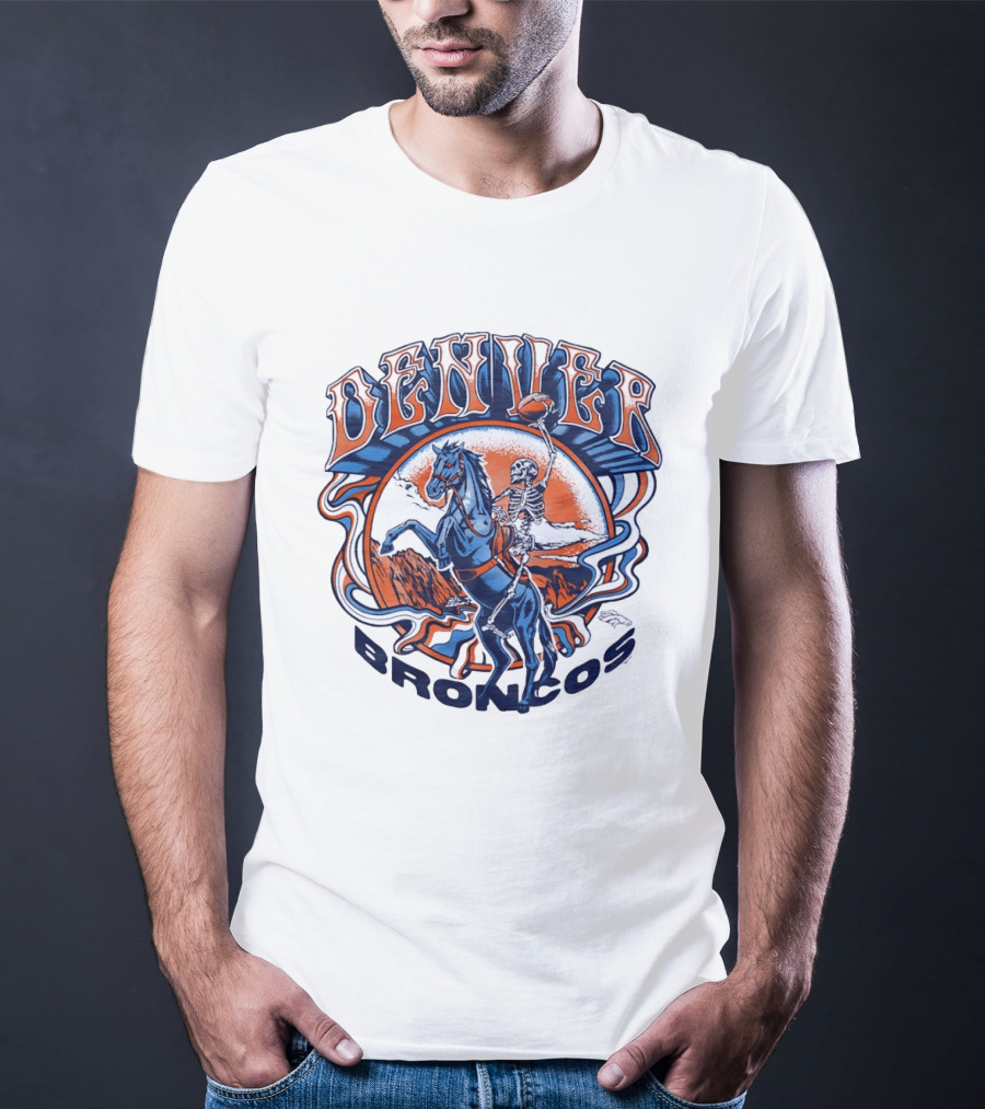 Denver Broncos Skeleton Horse Rider Football T-Shirt