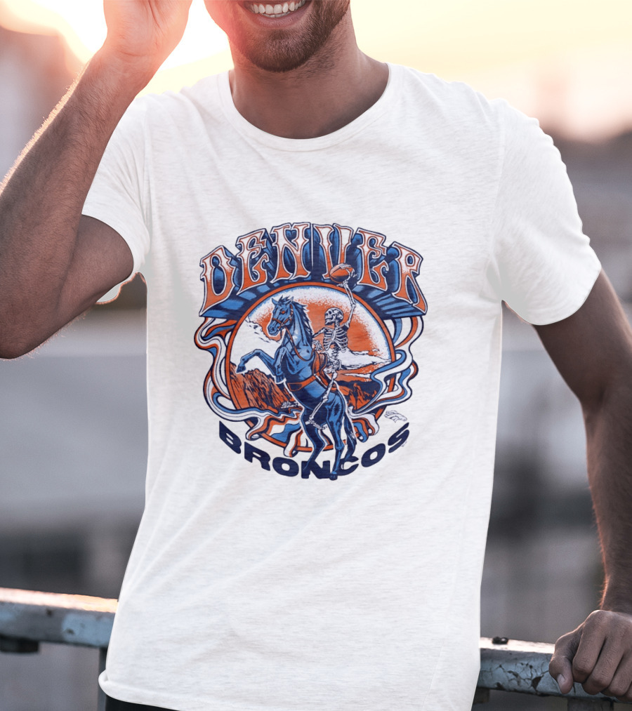 Denver Broncos Skeleton Horse Rider Football T-Shirt