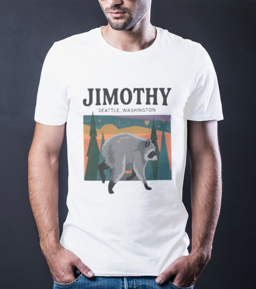 Jimothy Raccoon Seattle Washington Pacific Northwest Forest Scene T-Shirt