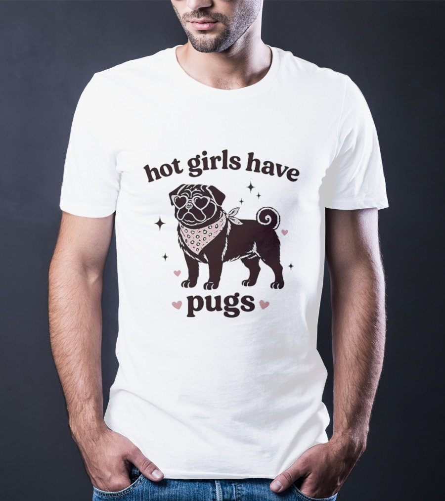 Hot Girls Have Pugs Dog Lover Pink Heart Bandana T-Shirt