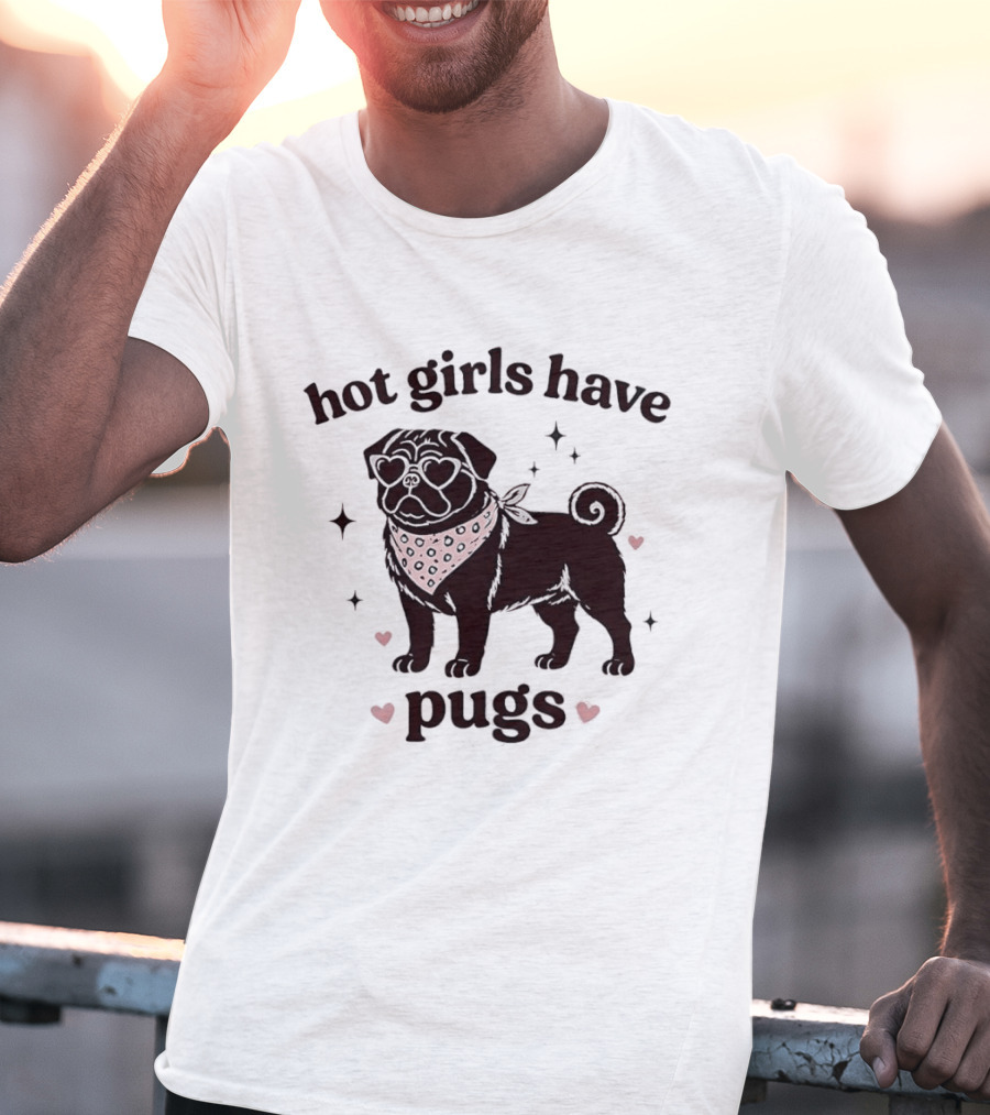 Hot Girls Have Pugs Dog Lover Pink Heart Bandana T-Shirt