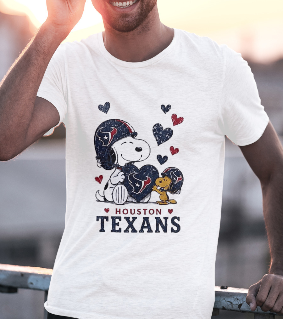 Houston Texans Peanuts Snoopy Woodstock Love Hearts T-Shirt