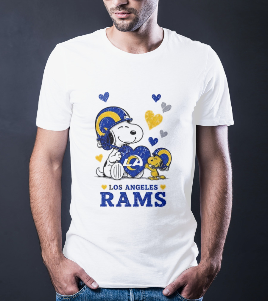 Los Angeles Rams Peanuts Snoopy Love Laughter Hearts T-Shirt