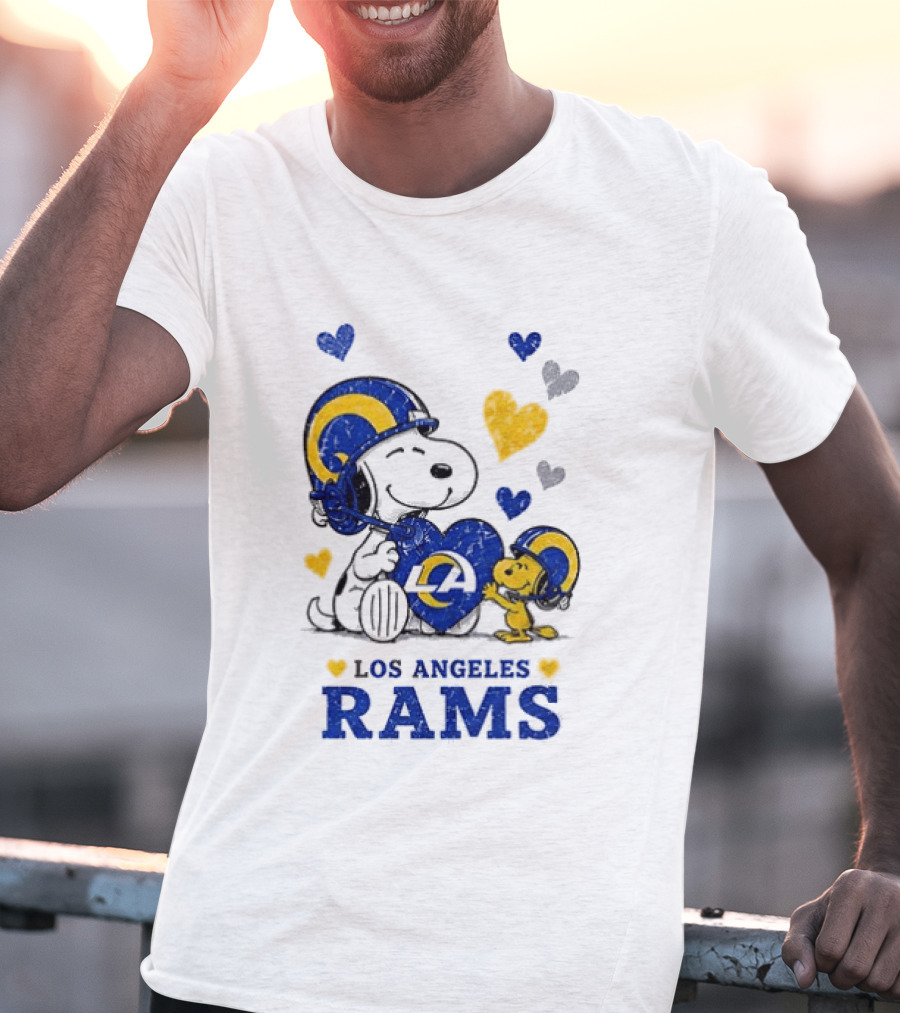 Los Angeles Rams Peanuts Snoopy Love Laughter Hearts T-Shirt