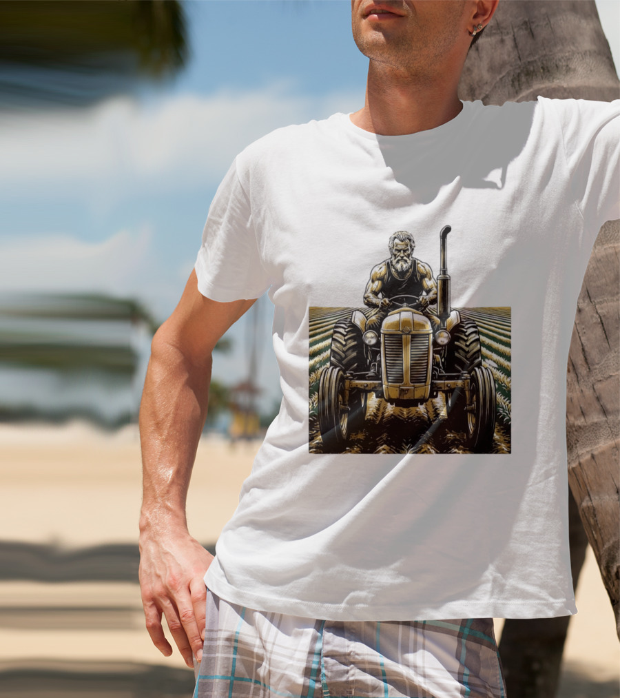 Muscular Farmer Tractor Field T-Shirt