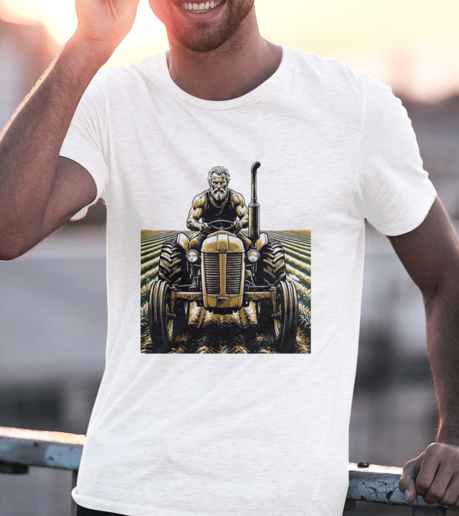 Muscular Farmer Tractor Field T-Shirt