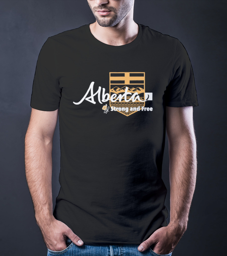 Alberta Strong And Free With Provincial Crest And Floral Accent T-Shirt