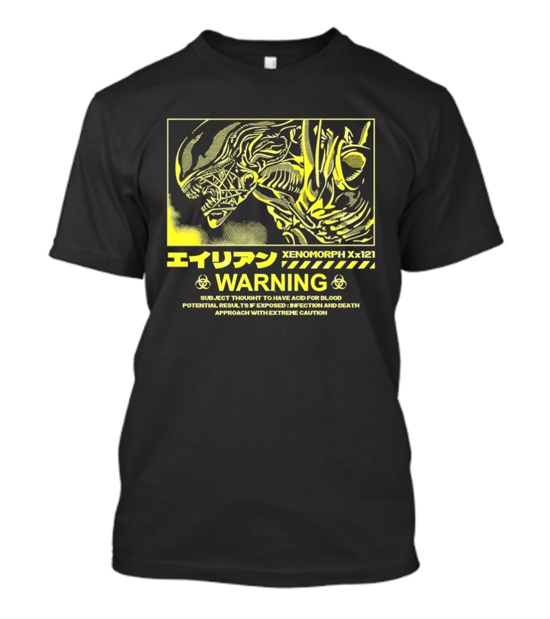Alien Xenomorph Xx121 Acid Blood Warning Hazard Japan Text Yellow T-Shirt