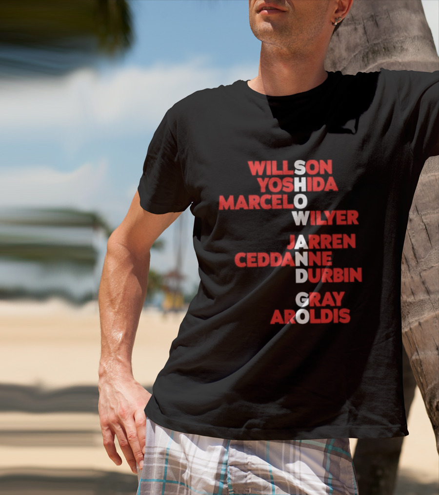 Boston Baseball Show And Go Willson Yoshida Marcel Wilyer Jarren Ceddanne Durgin Gray Aroldis 2026 Names Word Game T-Shirt