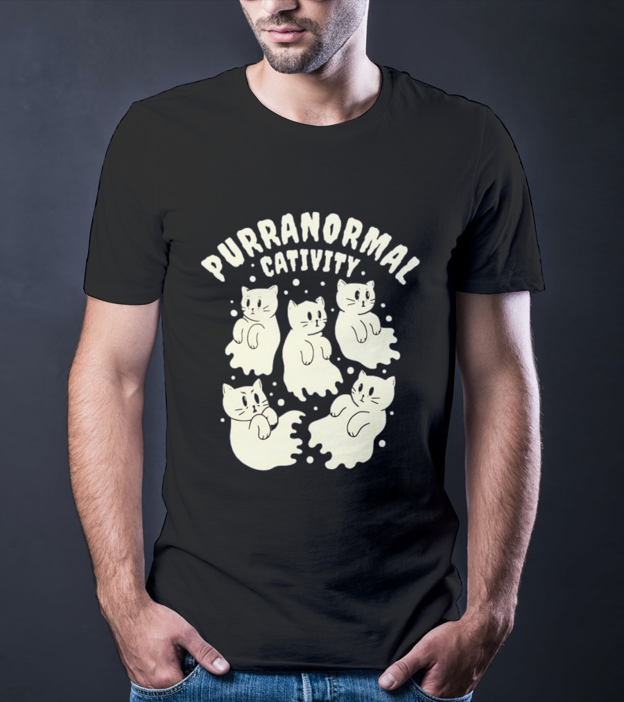 Purranormal Cativity Ghost Cats Design Halloween Cats T-Shirt