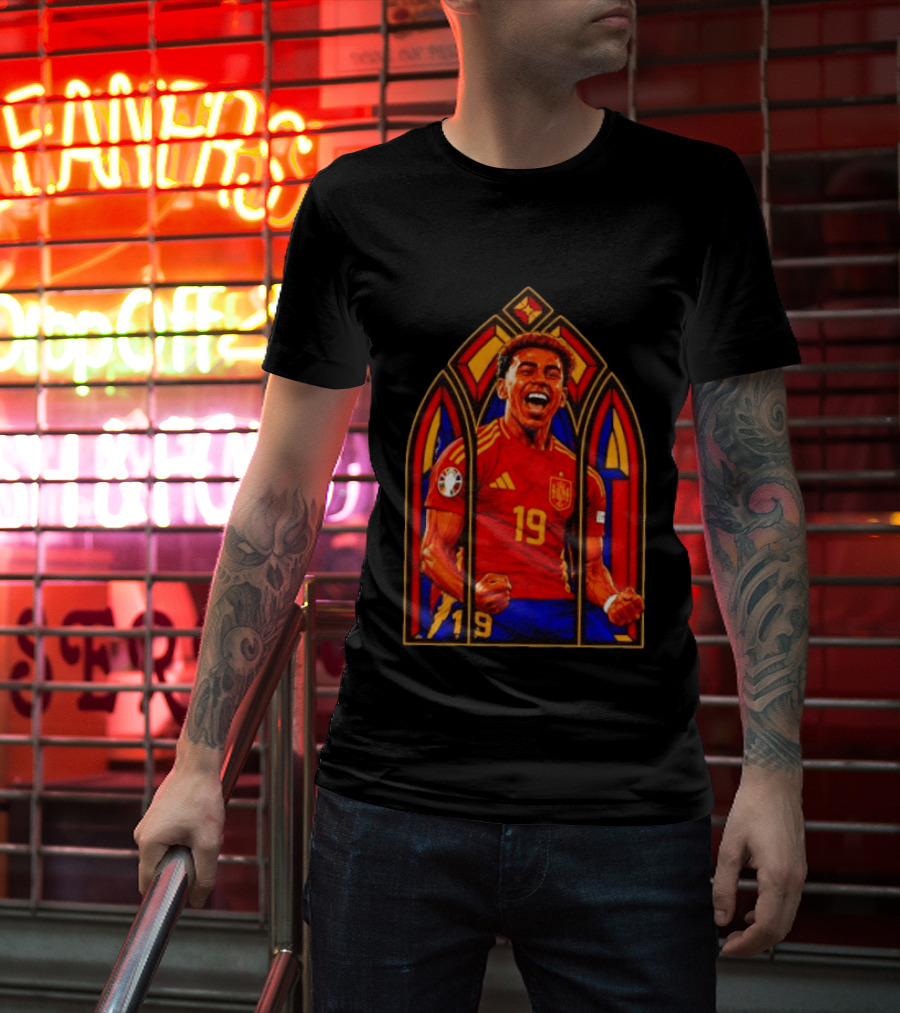 Lamine Yamal Spain National Team Number 19 Stained Glass Artistry T-Shirt