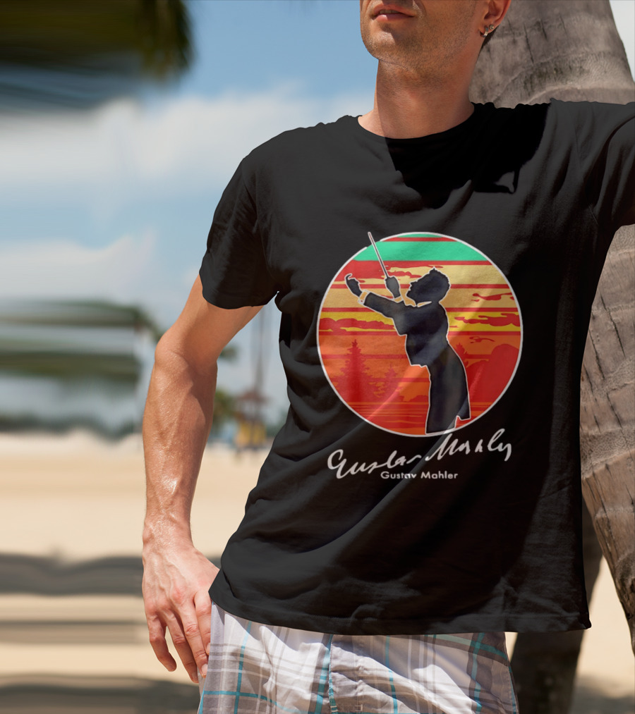 Gustav Mahler Conducting Silhouette With Vibrant Sunset T-Shirt