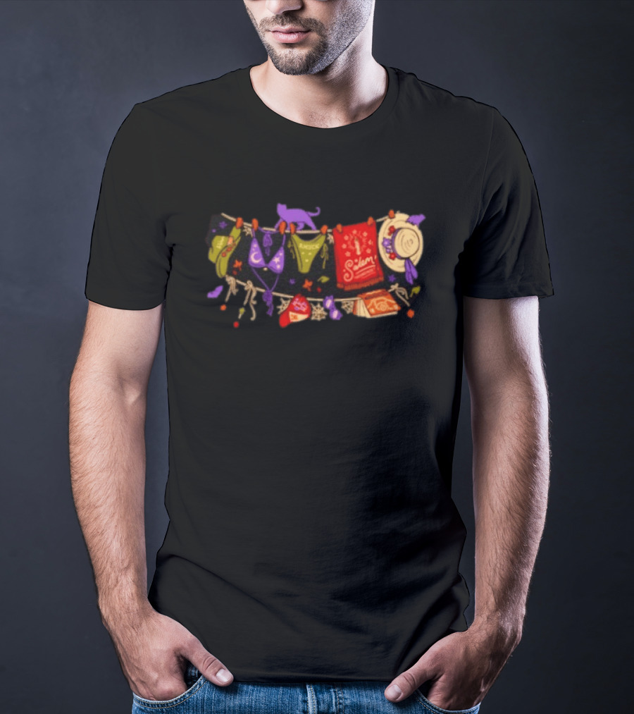 Hocus Pocus Amuck Salem Witch Laundry Line Halloween T-Shirt