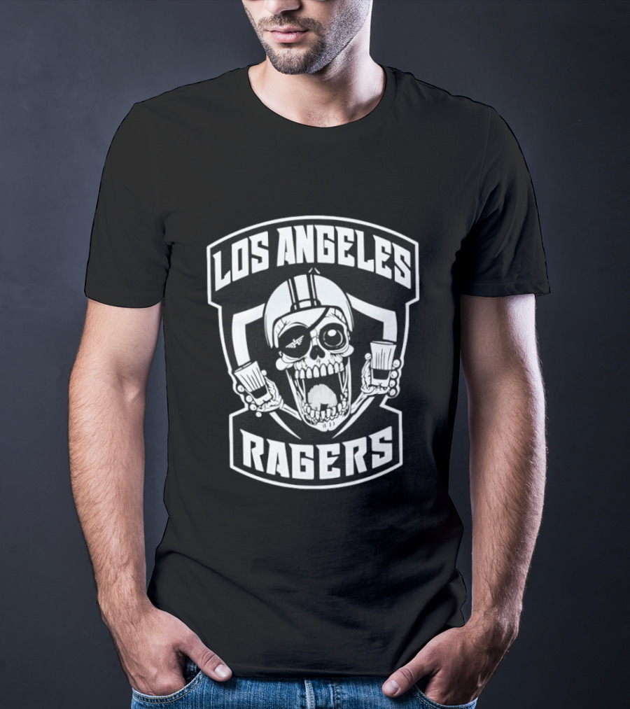 Los Angeles Ragers Skull Eye Patch Shot Glasses Helmet T-Shirt