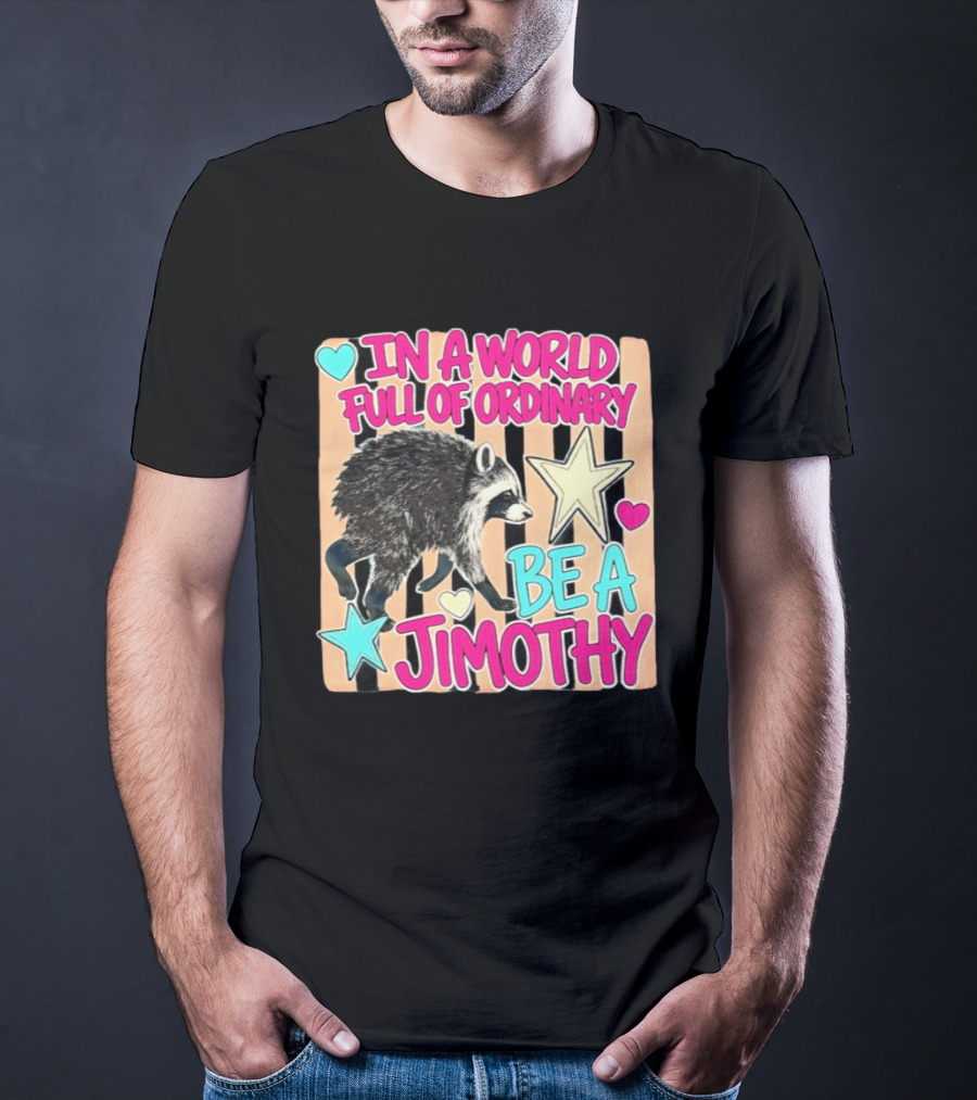 In A World Full Of Ordinary Be A Jimothy Raccoon With Stars And Hearts T-Shirt