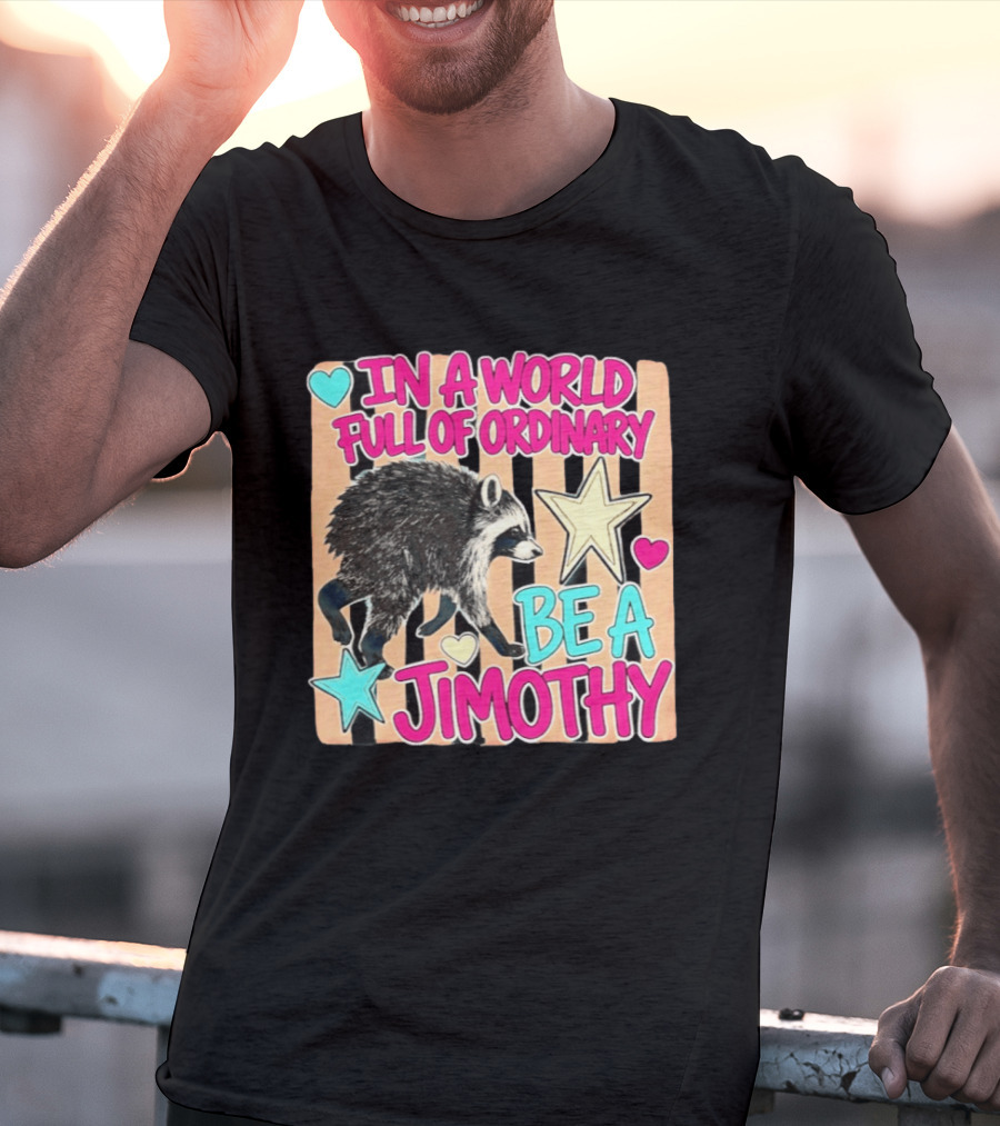 In A World Full Of Ordinary Be A Jimothy Raccoon With Stars And Hearts T-Shirt