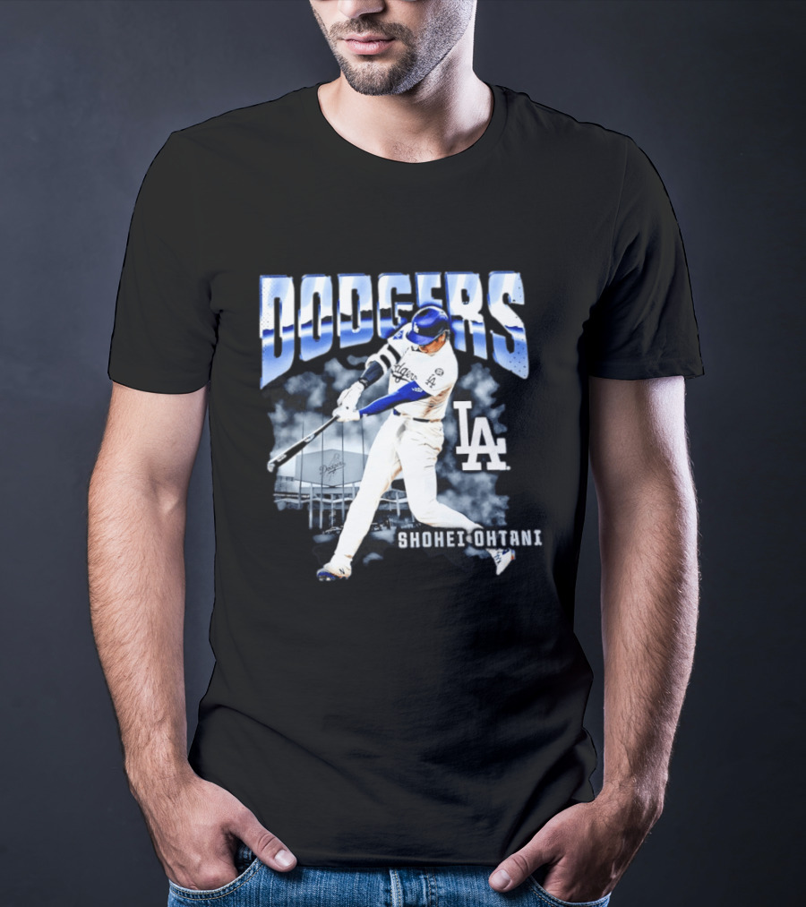 Shohei Ohtani Los Angeles Dodgers MLB Baseball Star Hitter Action Dodgers Stadium T-Shirt