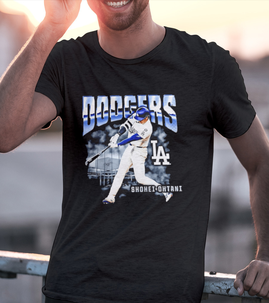 Shohei Ohtani Los Angeles Dodgers MLB Baseball Star Hitter Action Dodgers Stadium T-Shirt