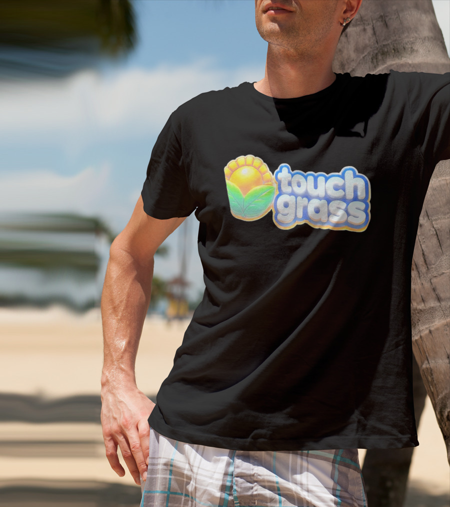 Touch Grass Plants Vs Zombies Sunflower Gaming Meme T-Shirt