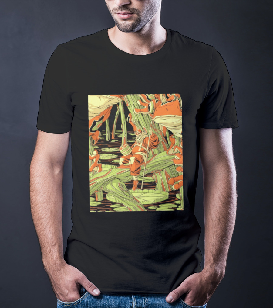 Swamp Explorer With Giant Frogs Wilderness Adventure T-Shirt