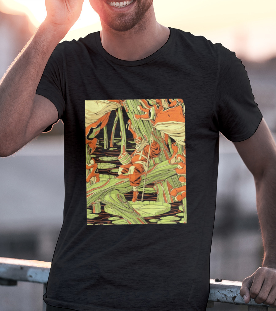 Swamp Explorer With Giant Frogs Wilderness Adventure T-Shirt